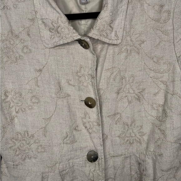 J. Jill linen women's M trench coat tan embroidered floral patterns lagenlook - Picture 8 of 9